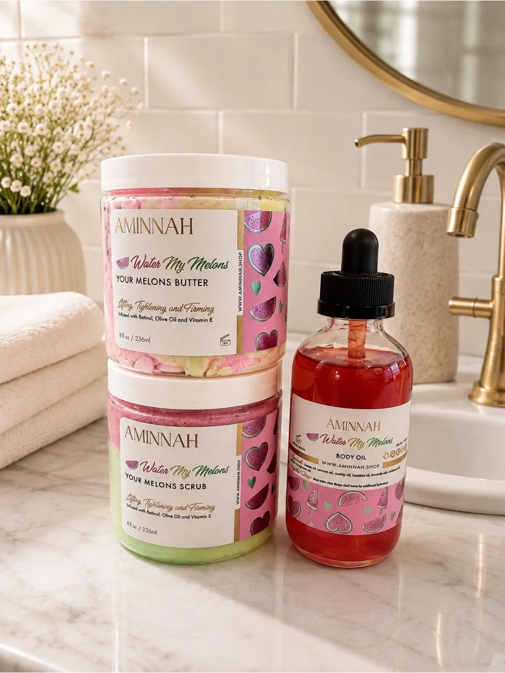 Aminnah Water My Melons Hydrating Body Oil & Butter Set